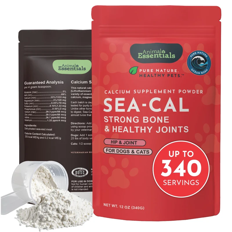 Animal Essentials Sea-Cal – Poudre de calcium marin vegan pour chiens et chats | Santé des os et des dents
