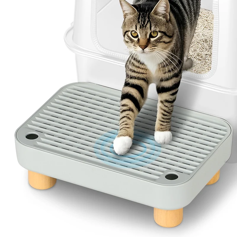Aothey Etape Litiere Gris – Rampe en Bois, Anti-Tracking et Nettoyage Facile