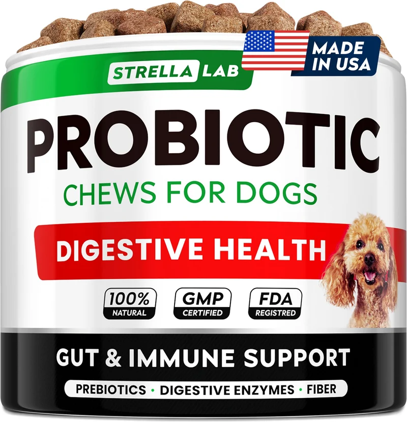 STRELLALAB Probiotiques pour Chien – Gommes Digestives au Poulet, 120 Gommes