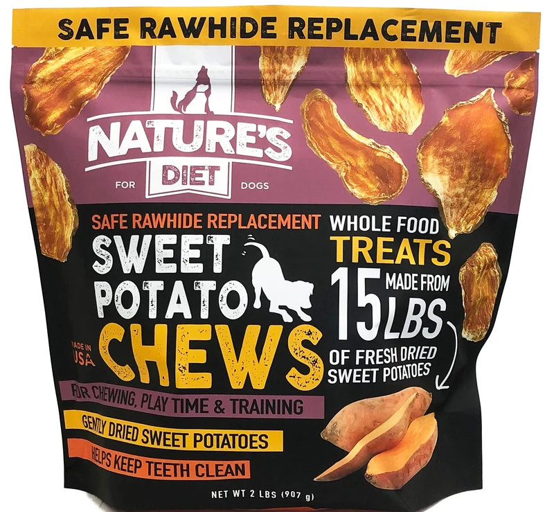 Nature's Diet Friandises Patates Douces XL – Sac 900 g, Remplacement sûr du cuir brut, Collation naturelle pour chiens