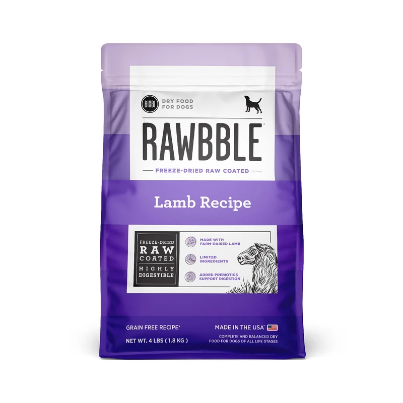 BIXBI Rawbble – Nourriture sèche pour chiens, agneau enrobé cru lyophilisé – Sans céréales – Fabriqué aux États‑Unis – 4 lb