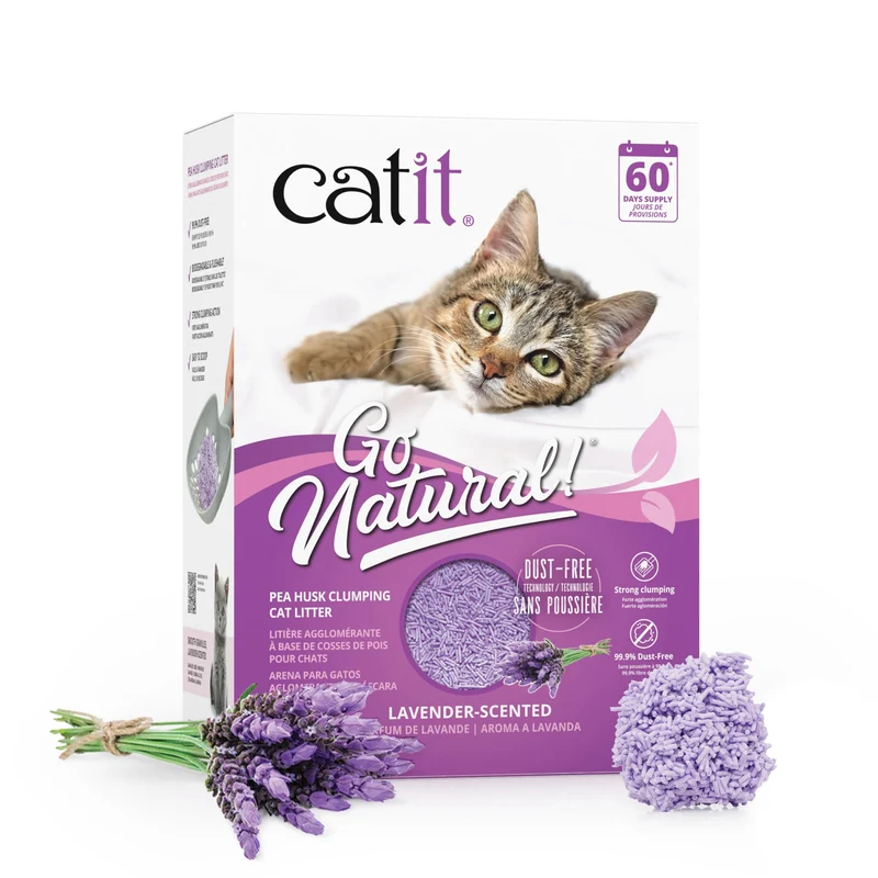 Catit Go Natural Litière Coques de Pois – Léger, Sans Poussière, Lavande, Ramassage Facile