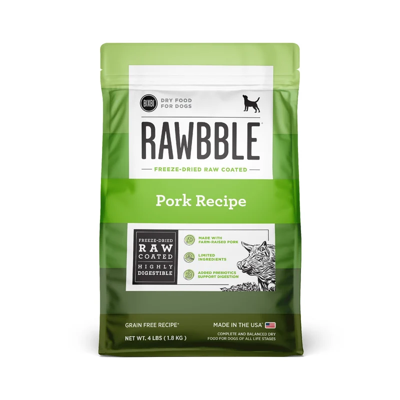 BIXBI Rawbble – Enrobage cru lyophilisé au porc, sans céréales, 4 lb – Fabriqué aux États‑Unis