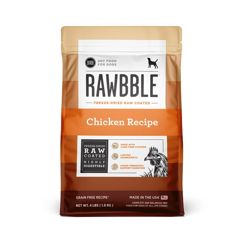 BIXBI Rawbble – Croquettes sèches enrobées de cru lyophilisé au poulet frais – Sans céréales – Fabriqué aux États‑Unis – 4 lb