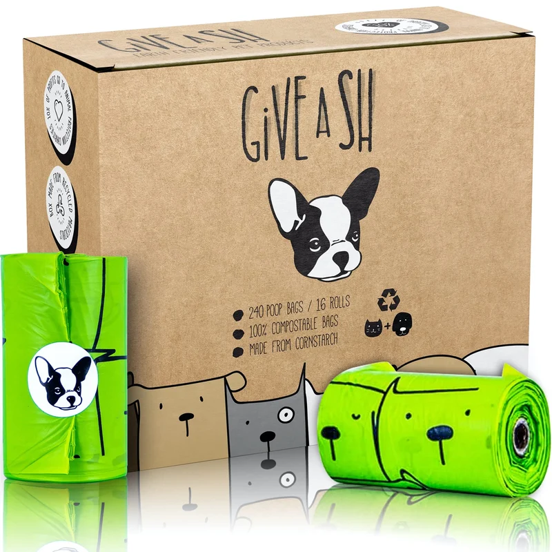 G.A.S Sacs Crotte Chien 100% Compostables à Domicile – 240 Sacs (16 Rouleaux), 10% Don, Conforme ASTM D6400 & EN 13432