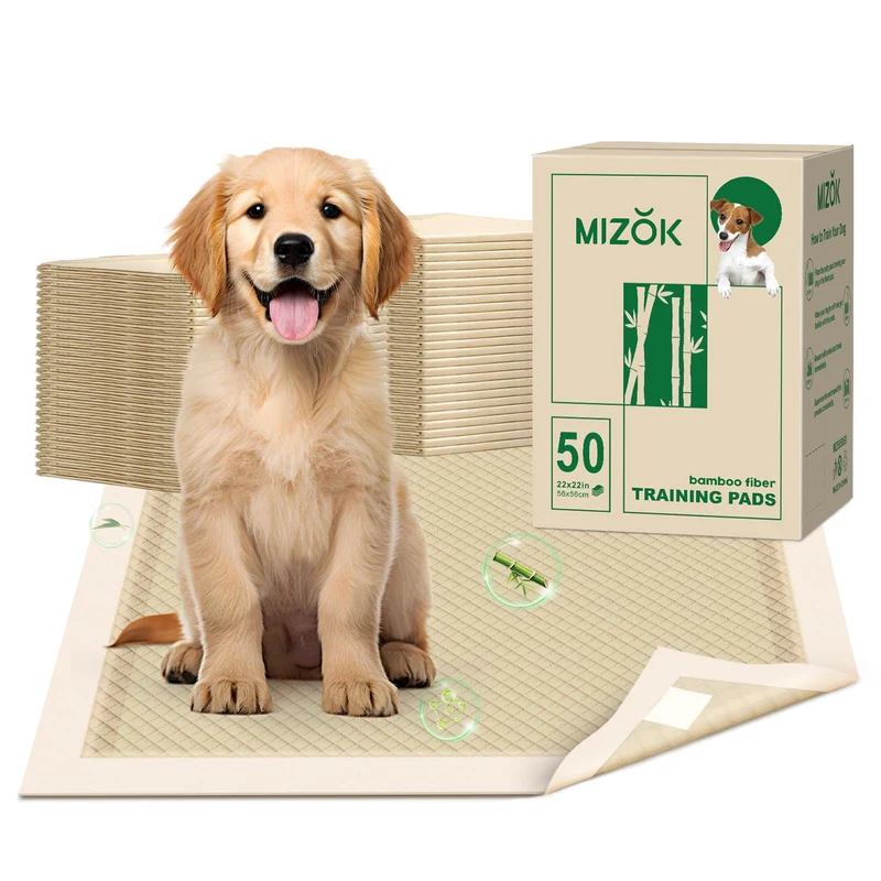 MIZOK Tapis d'entraînement pour chiots 22x22 – Absorbants 6 couches, anti-fuite, paquet de 50