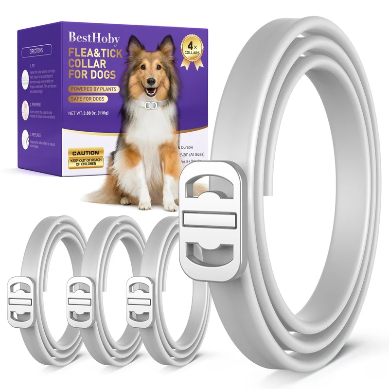 BestHoby Collier Anti-Puces et Tiques pour Chiens – Pack 4, Huiles Naturelles, Étanche, Réglable (Gris)