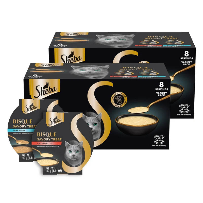 Sheba Bisque à Lécher – Friandises pour Chats (Poulet et Thon), Coupelles 1,4 oz, Lot de 2 Paquets