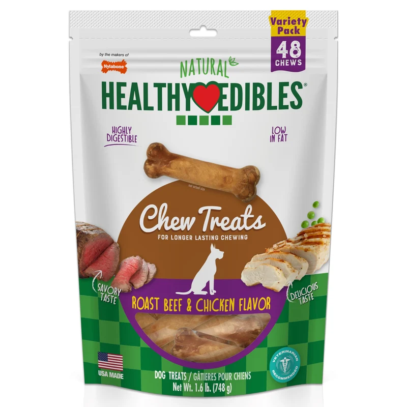 Nylabone Healthy Edibles – Os à mâcher naturels pour petit chien (boeuf rôti et poulet, 34 pièces)
