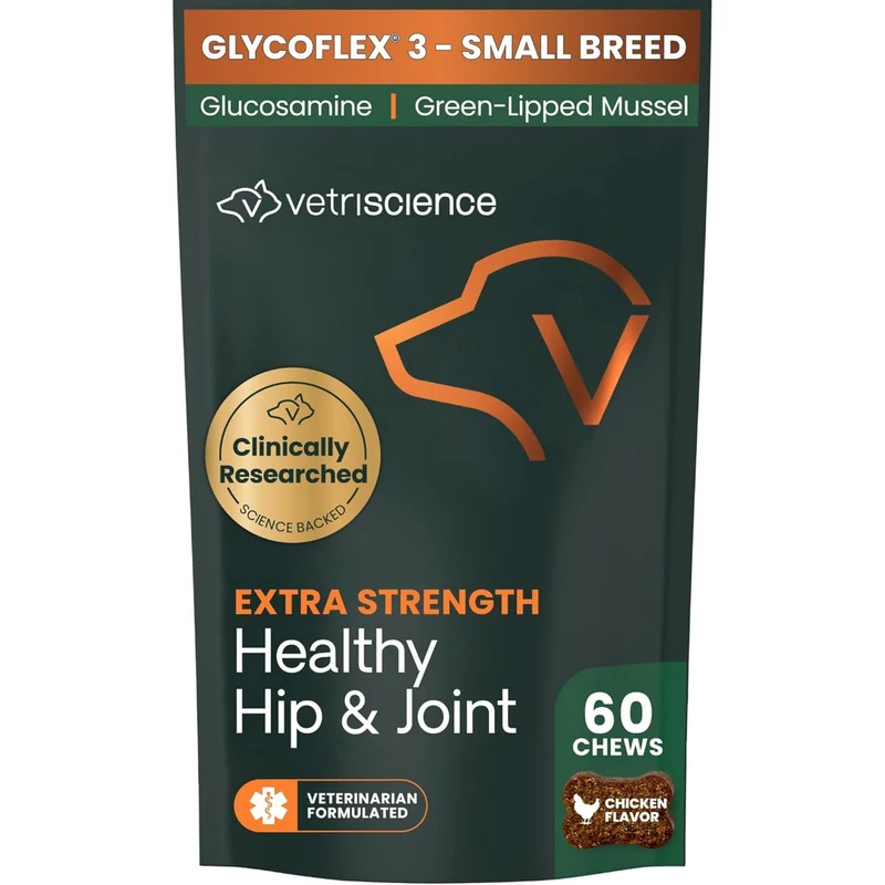 VETRISCIENCE Extra Strength Healthy Hip & Joint – GlycoFlex Étape 3 pour Petits Chiens – 60 Friandises