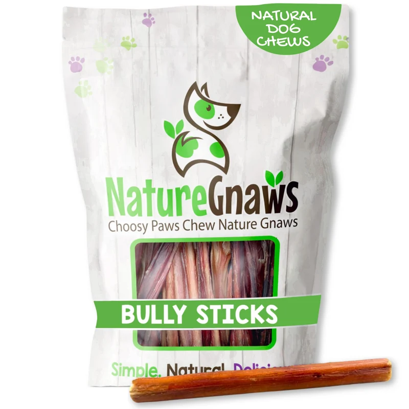 Nature Gnaws Bâtonnets Bully fins pour chiens 5-6 po (8 oz) - Épaisseur mixte - Durable pour petits chiens et chiots - Naturel - Sans cuir