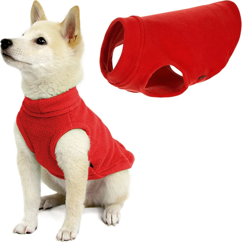 Gooby Gilet Polaire Extensible pour Chiens – Rouge, Taille Moyenne – Pull-over Chaud et Ultra Confortable