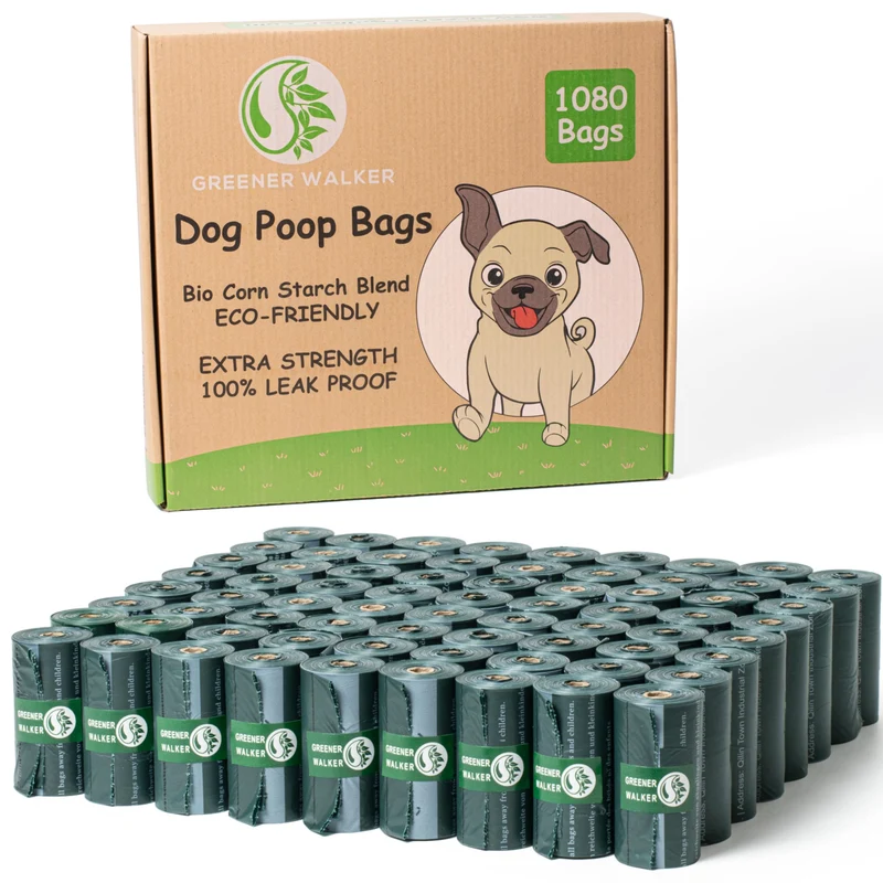 GREENER WALKER Sacs à déjections pour chien – 1080 sacs épais et étanches, Vert profond