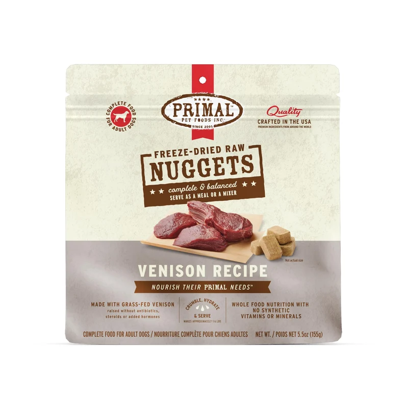 Primal Pet Foods – Nuggets crus lyophilisés de venaison pour chien | Repas complet & topper sans céréales, haute protéine, 5,5 oz