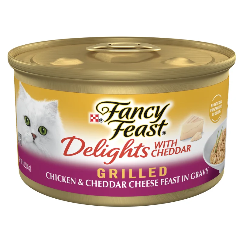 Fancy Feast Delights : Poulet Grillé et Cheddar en Sauce, Lot de 24 boîtes de 3 oz