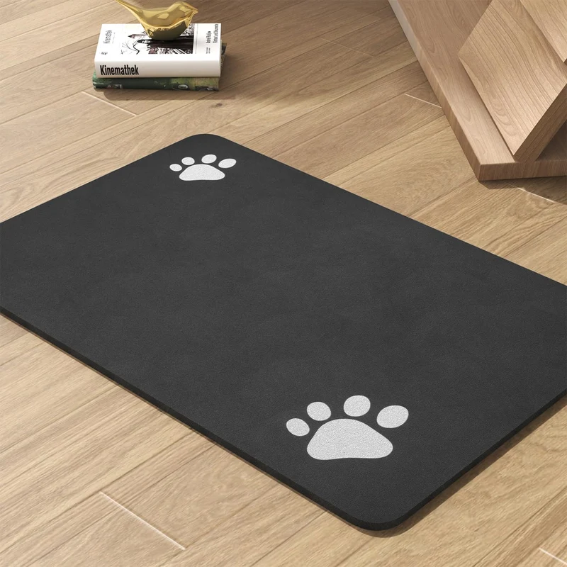 PADOOR Tapis d’alimentation pour animaux – Absorbant, Anti-déversement, Noir 40 x 60 cm