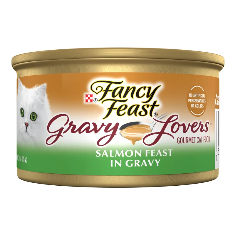 Fancy Feast Gravy Lovers Salmon Feast — Pâtée humide pour chat avec sauce saumon, lot de 24 boîtes de 85 g