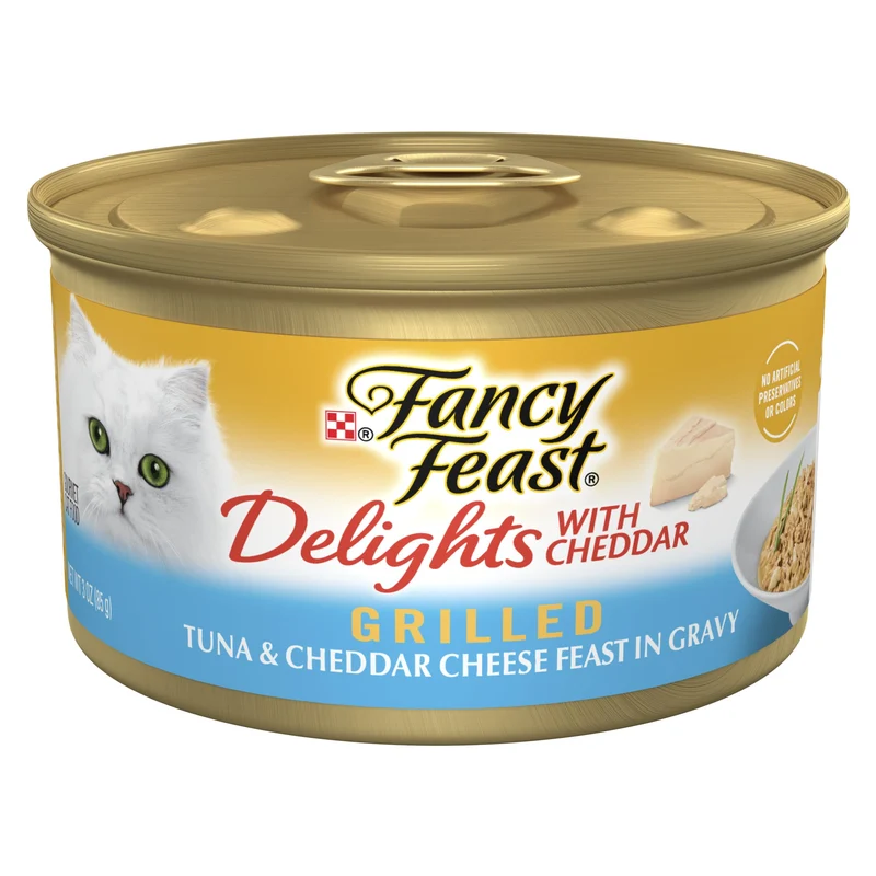 Fancy Feast Delights – Thon Grillé et Cheddar en Sauce, Pack 24 x 3 oz pour Chats