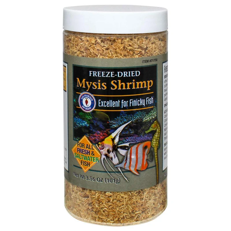 San Francisco Bay Brand Freeze-Dried Mysis Shrimp – Alimentation premium pour poissons d’eau douce et d’eau de mer, 101 g