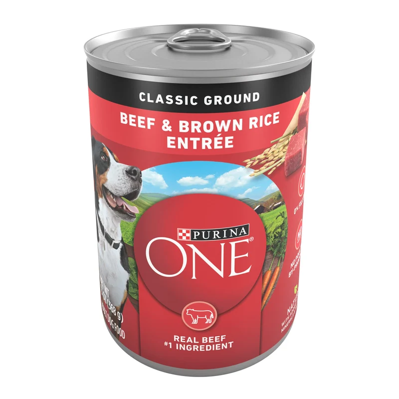 Purina ONE Classique Entrée Boeuf haché et Riz brun pour Chien Adulte – Lot de 12 boîtes de 13 oz