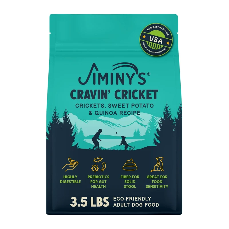 Jiminy's Cravin’ Cricket – Nourriture sèche pour chien, estomac sensible, Probiotiques & Prébiotiques, Hypoallergénique, Made in USA, 3,5 lb