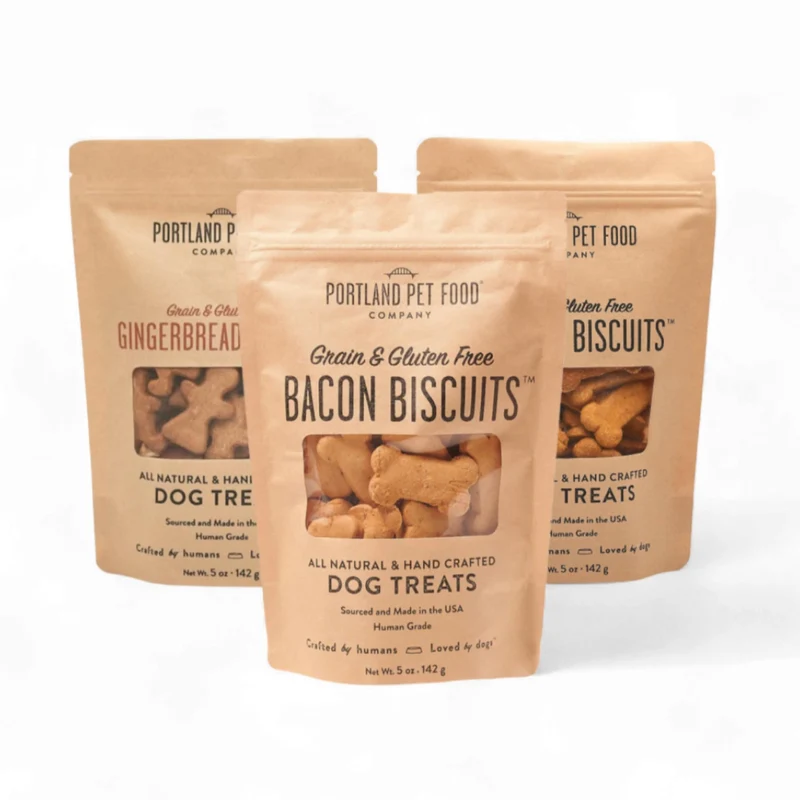 Portland Pet Food Company Friandises naturelles pour chiens – Variétés Bacon, Citrouille & Gingembre – Sans céréales, Qualité humaine – 3 paquets USA