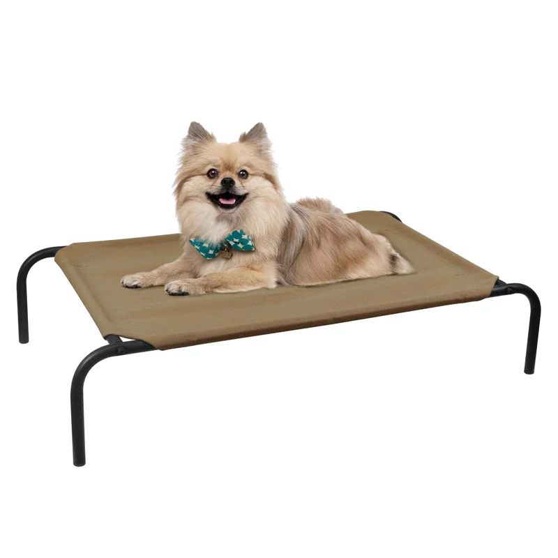 PHYEX Lit-pet surélevé 33 pouces pour petits chiens et chats – Cadre métallique robuste, maille respirante, usage intérieur et extérieur, antidérapant, nettoyage facile, brun
