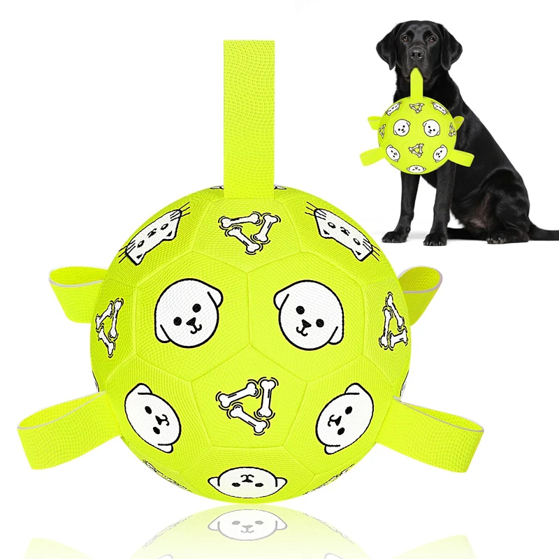 WYNTRIUM Ballon de football pour chien 8 pouces – balle durable avec sangles, jouet extérieur