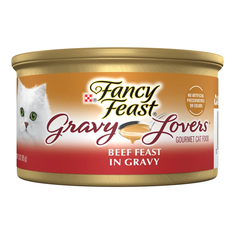 Purina Fancy Feast Gravy Lovers Bœuf Festin Grillé – Nourriture humide pour chat en sauce, lot de 24 boîtes de 85 g