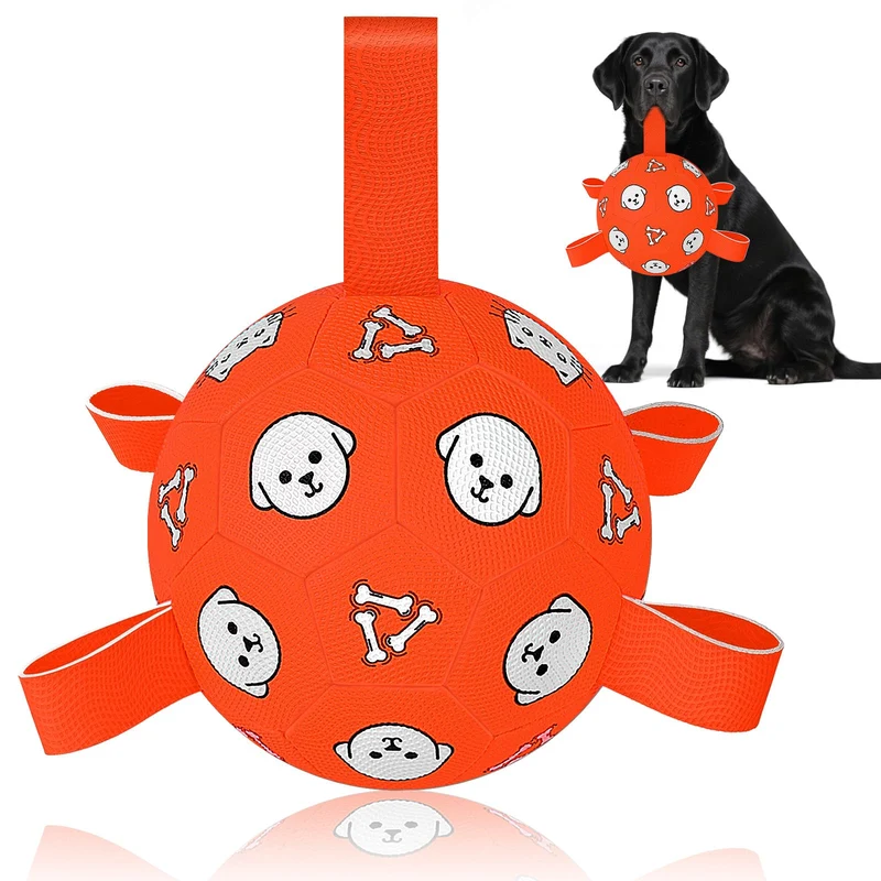 WYNTRIUM Balle de Football pour Chien avec Sangles – 8 pouces