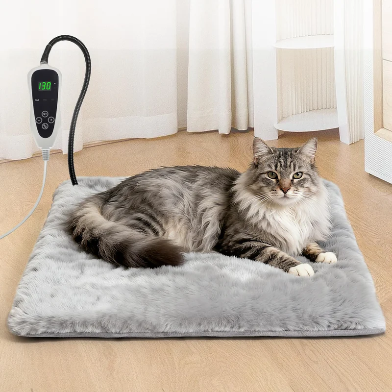 GOLOPET Tapis Chauffant pour Chats 19x18 pouces – Thermostat Intelligent, Câble Protégé, Certification MET et UL, Étanche, Housse Velours