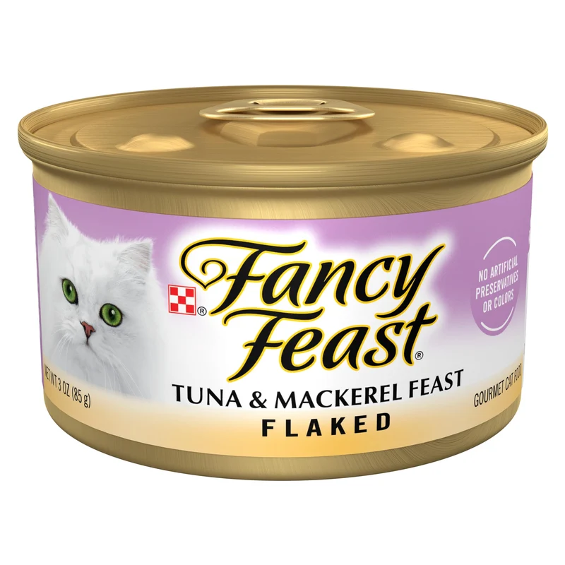 Fancy Feast — Pâtée humide pour chat, thon et maquereau en flocons, boîte de 3 oz – Lot de 24