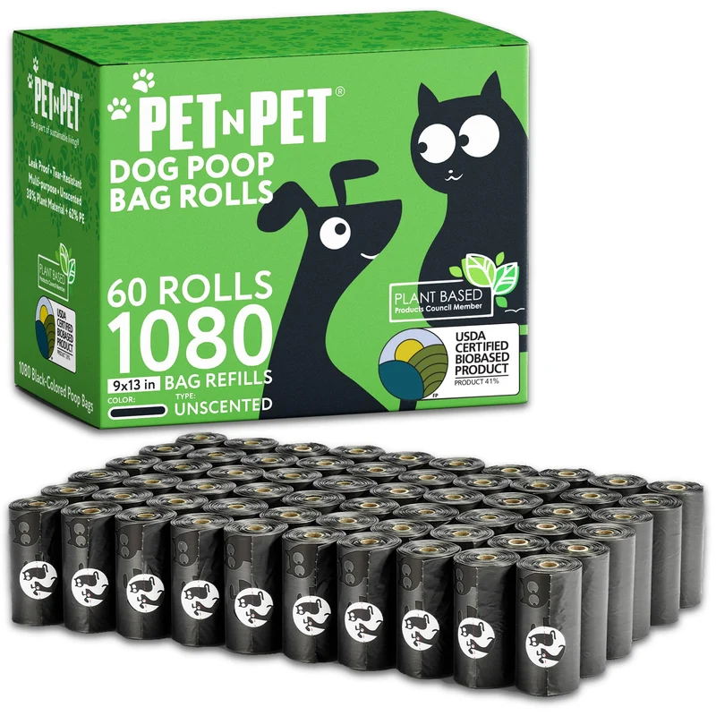 PET N PET Sacs à déjections pour chiens – 1080 sacs, 9x13, sans parfum, 41% végétal