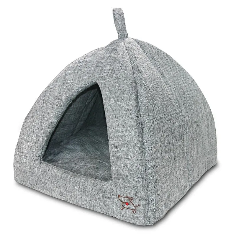 Lit igloo Best Pet Supplies pour chat d’intérieur | Tente dôme avec coussin amovible | Caverne pour petit chien et chat – Gris lin, 40,6 x 40,6 x H 35,6 cm
