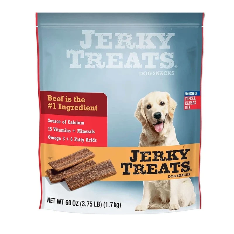 Jerky Treats Tender Beef Strips – Friandises pour chien, 60 oz, 15 vitamines et oméga 3, fabriqué aux États‑Unis, nouvel emballage