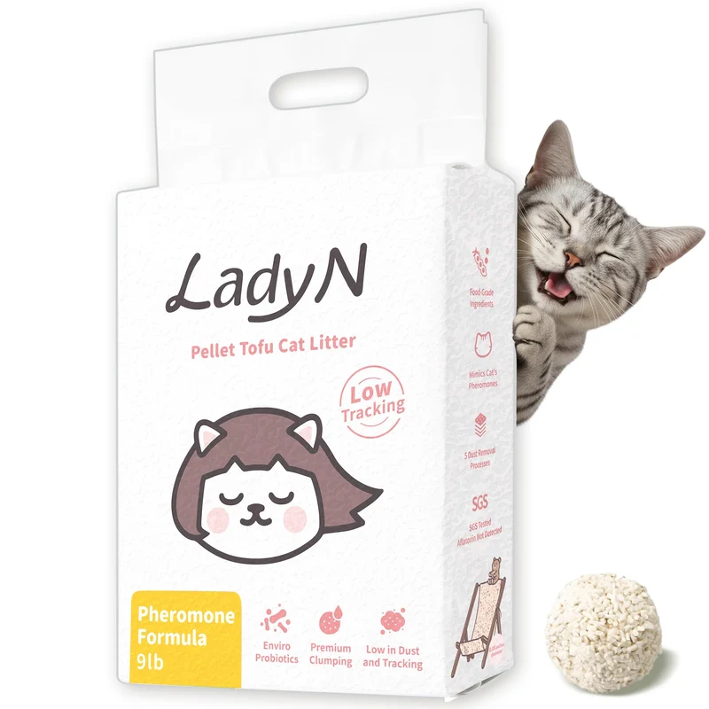 Lady N Litière au Tofu Attirante pour Chats – Formule naturelle, Pheromone Calmante, Pellets Classiques, 9 lb