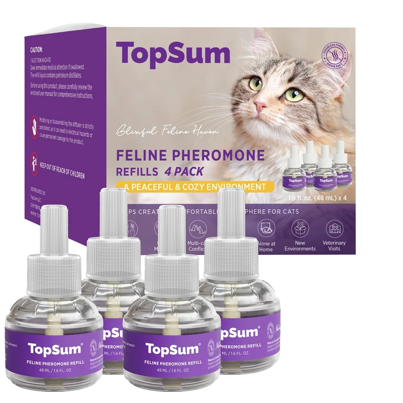 TopSum Diffuseur de phéromones pour chats – Calmants, violet, 4 recharges neuves