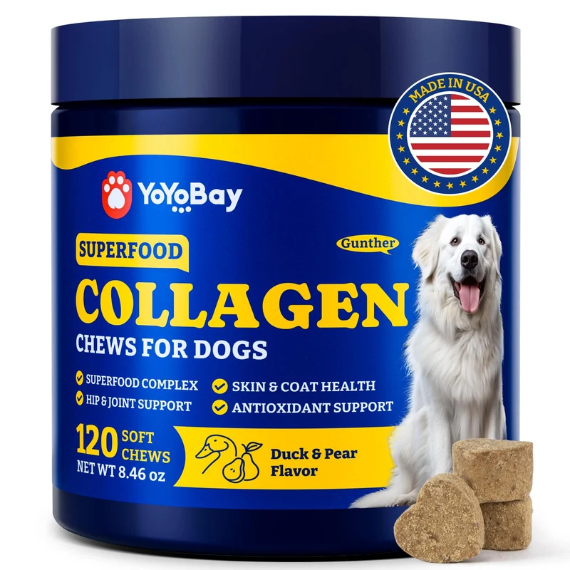 YoYoBay Collagène pour Chien — Friandises Molles pour Articulations & Pelage (Goût Canard & Poire) - 120 Friandises