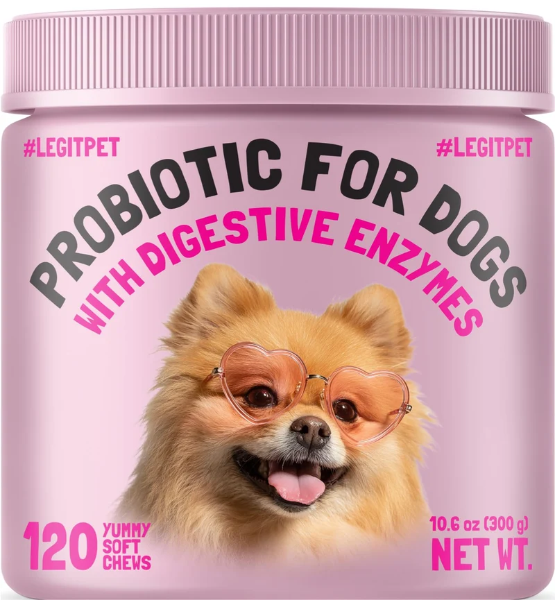 LEGITPET Probiotics pour chiens – 120 bouchées molles, enzymes digestives & prébiotiques