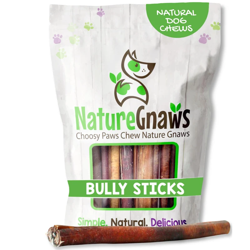 Nature Gnaws Bully Sticks pour chiens 11-12 po (8 oz) - Épaisseur mixte - Longue durée pour mors agressifs et grands chiens - Os à mâcher naturel de bœuf