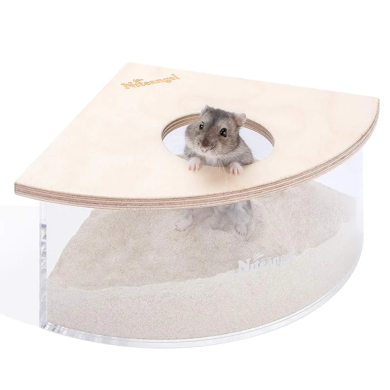 Niteangel Boîte de Bain de Sable Triangulaire en Acrylique pour Petits Animaux – Bois de Bouleau (Couvercle)