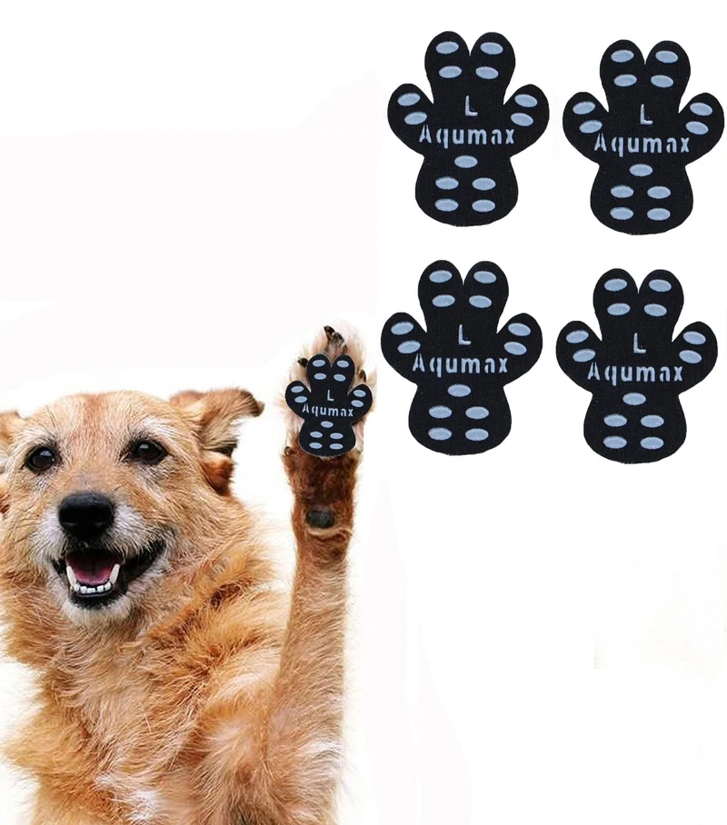 Aqumax Coussinets Antidérapants pour Pattes — Grip pour Chiens Seniors, Traction sur Sols Lisses, Lot de 12 (48 pcs) Noir