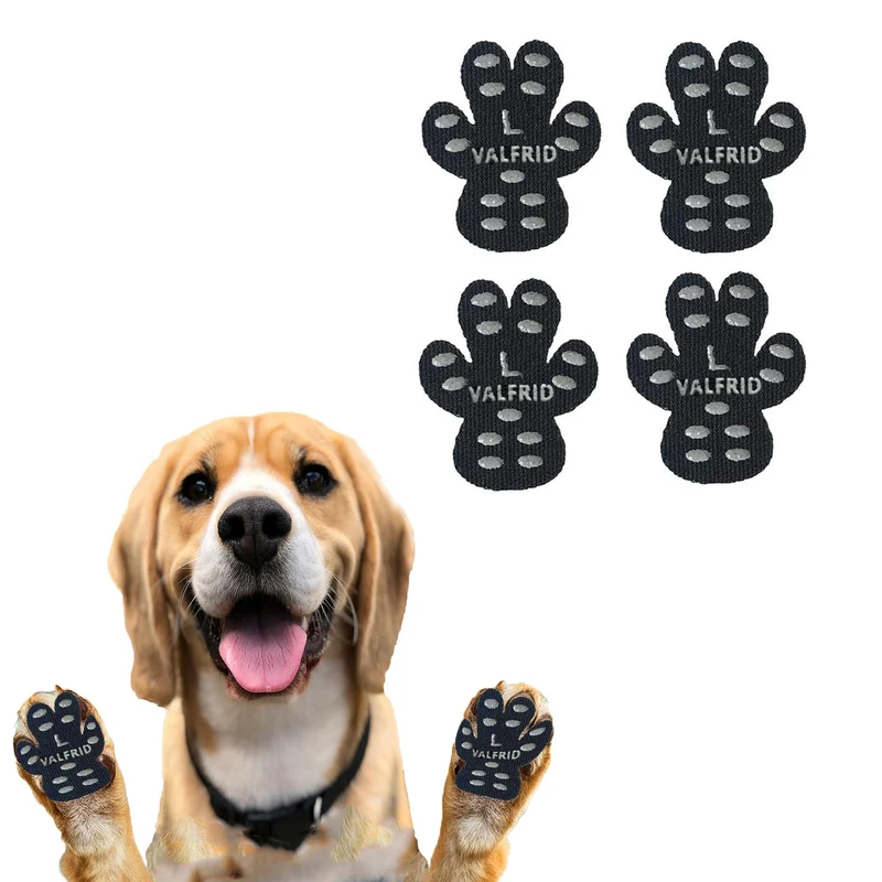 VALFRID Tampons anti-dérapants pour pattes de chien – 60 patchs, Adhésif fort, Pour sols lisses et bois, Noir, Taille L