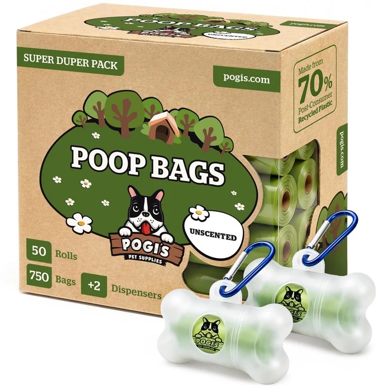 Pogi’s Sacs-Crotte Chien Ultra Épais – Anti-Fuite, Sans Parfum, 50 Rouleaux + 2 Distributeurs