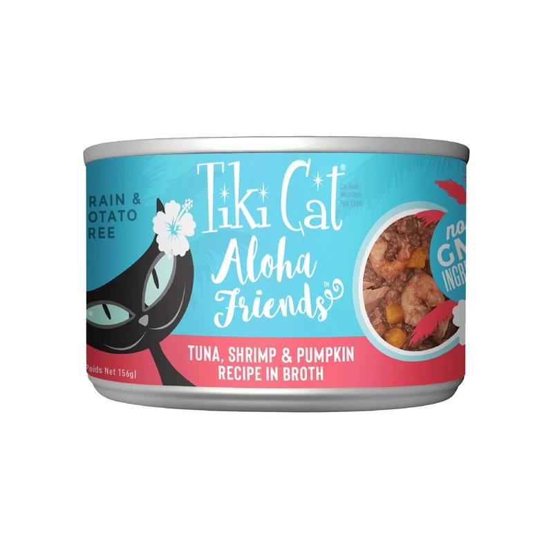 TIKI PETS Aloha Friends – Thon, Crevettes & Citrouille, Sans Céréales, Haute Humidité – Nourriture Humide pour Chat 5,5 oz (Lot de 8)