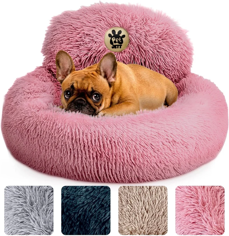 PetJett - Lit Donut Calmant pour Chiens Petits (23''), Antidérapant & Lavable – Rose
