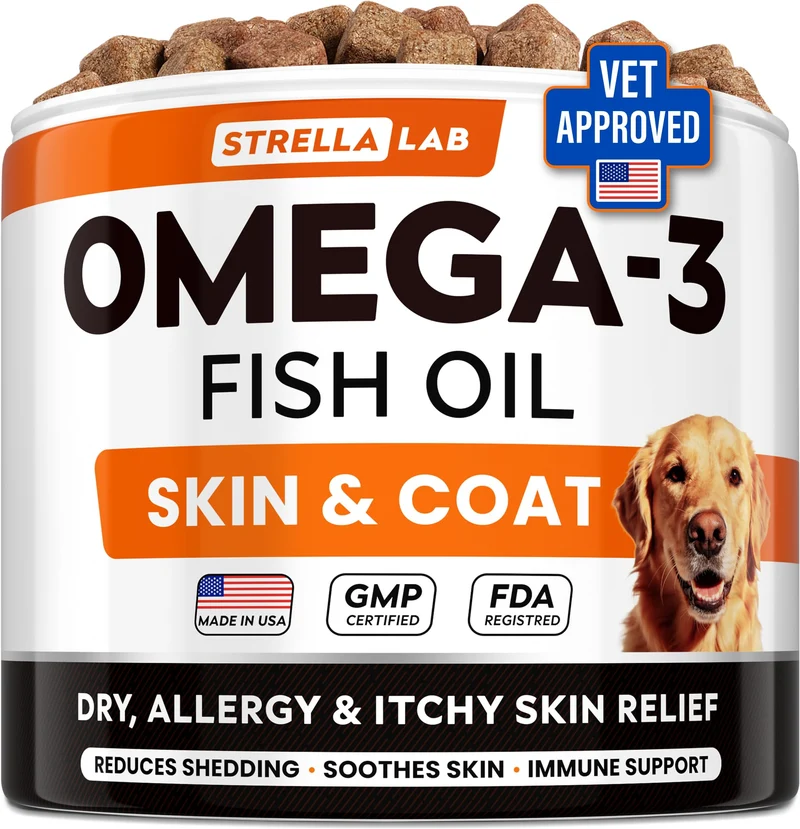 STRELLALAB Omega3 pour chiens – Bouchées au poisson (180 ct) – Peau & pelage