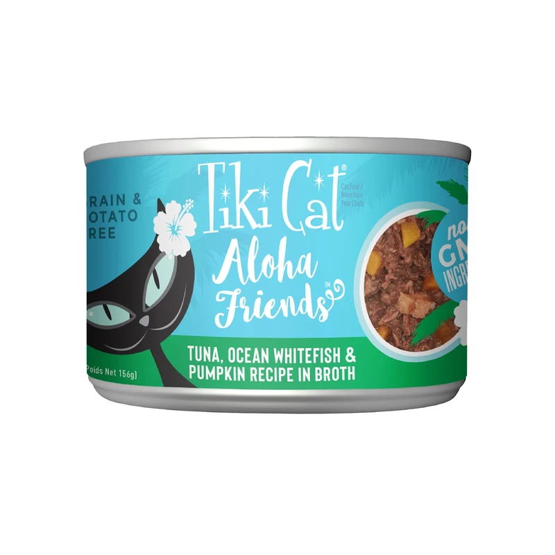 Tiki Cat Aloha Friends – Thon, Poisson Blanc Océan & Citrouille, Aliment Humide Sans Céréales pour Chats, Pack de 8 × 5,5 oz