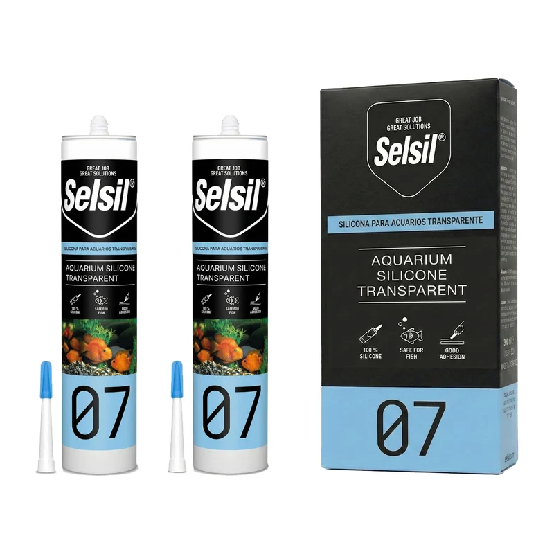 SELSIL Silicone Aquarium Transparent – Élasticité élevée, Sans Solvant, Sans Toxines, Eau Douce et Salée, 2×300 ml