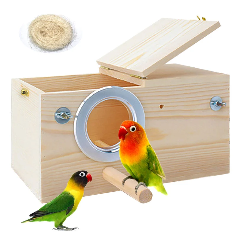 PINVNBY Boîte Nid Oiseaux Bois XL – Habitat Pour Lovebirds, Cacatoès, Budgies, Canaris et Oiseaux Moyens
